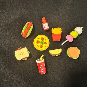 Colorful American Fast Food Junk‎ Food 3D Pull Apart Erasers, Set of 9.